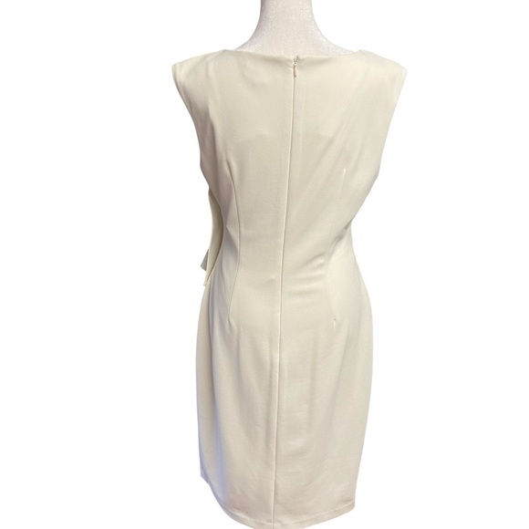 CALVIN KLEIN Ruffle-trim Sheath Dress Size 8 Cream Scuba Crepe Church Shower - Picture 7 of 12